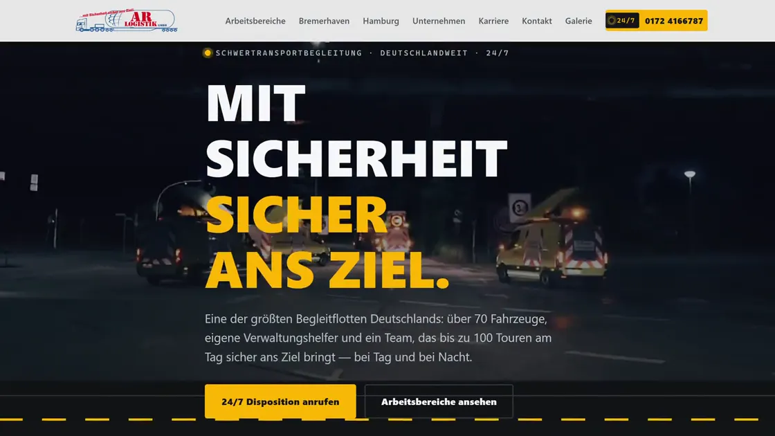 Website eines Logistikbetriebs für Schwertransporte