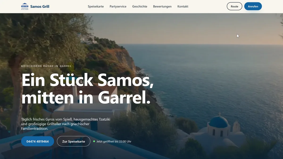 Startseite der Website von Samos Grill