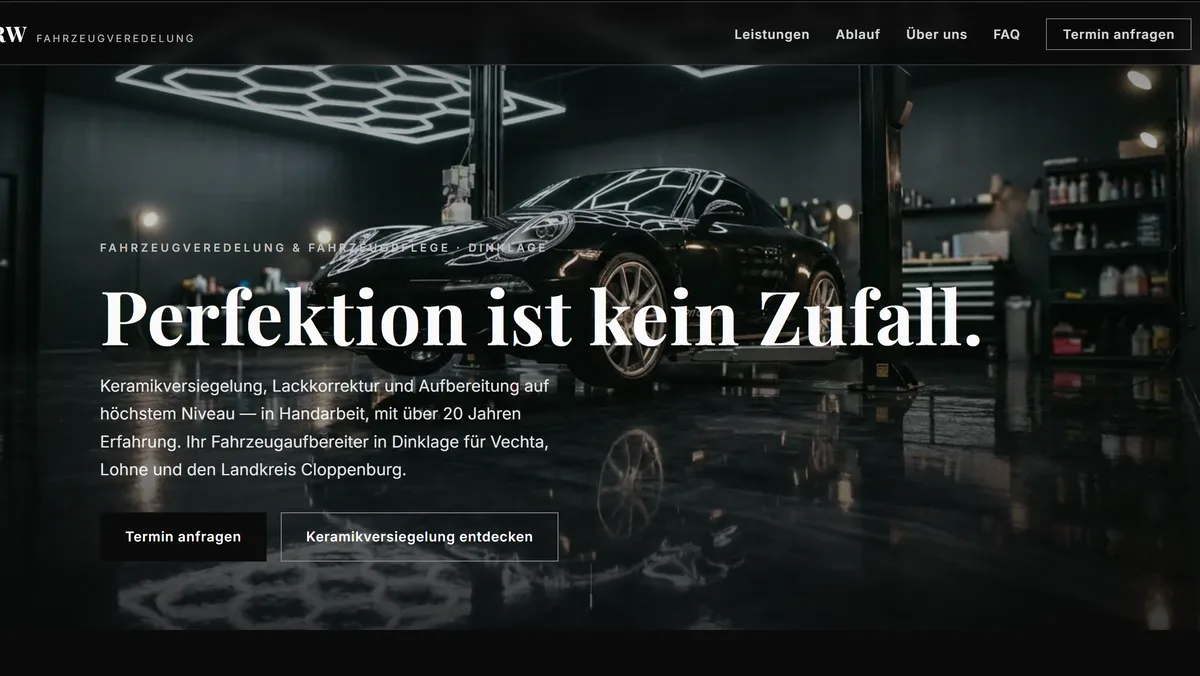 Startseite der Website von RW Fahrzeugveredelung