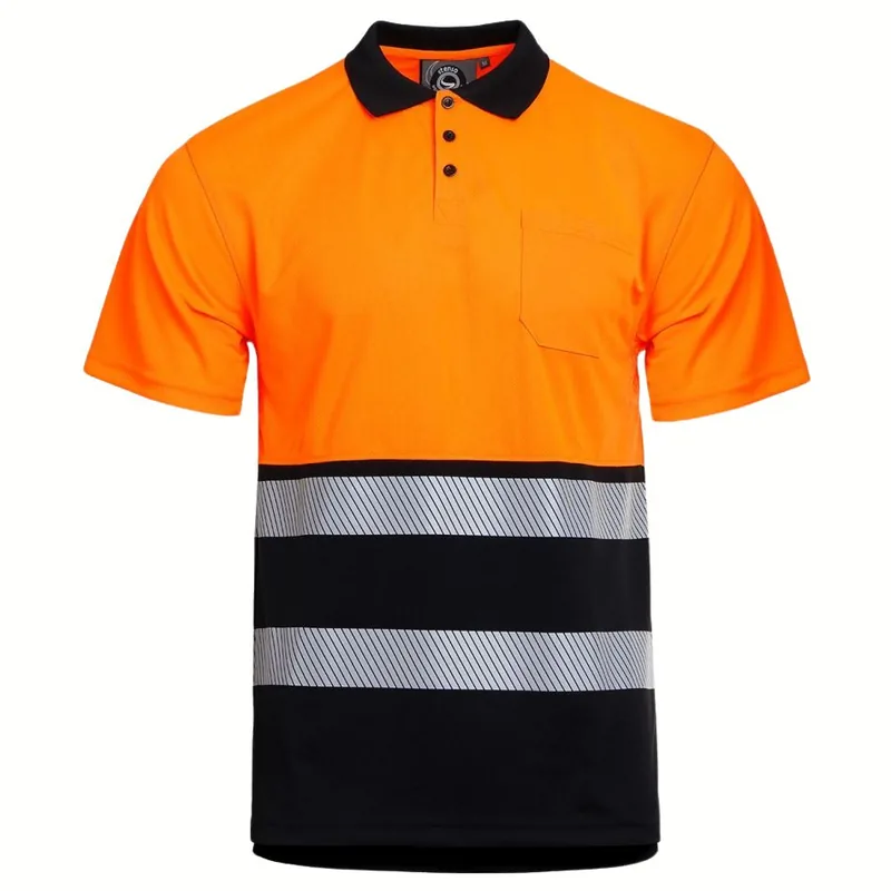 Poloshirt HV Prisma in Orange/Schwarz, Vorderansicht